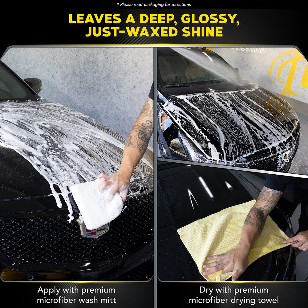 Meguiar's after-wash panel showing deep glossy finish and shine