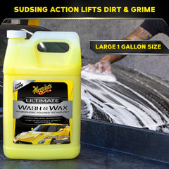 Meguiar's rich suds on car hood demonstrating safe dirt lift and gloss