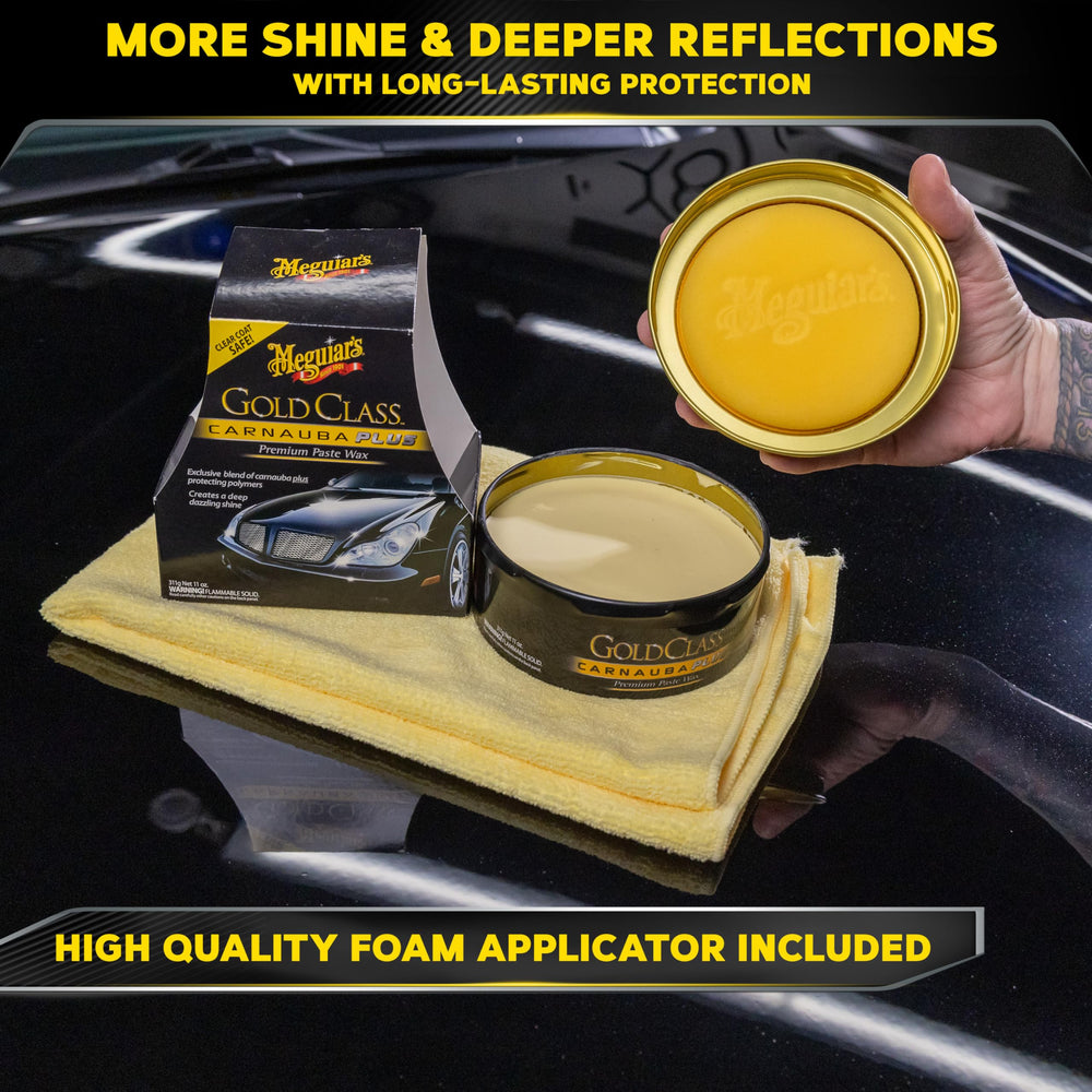 Meguiar's buffing with microfiber towel producing mirror-like reflective shine