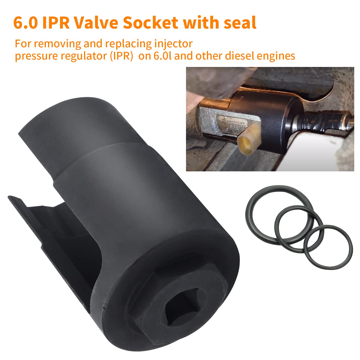 Mekar oil rail adapter installed on a 6.0L Powerstroke rail for accurate pressure testing