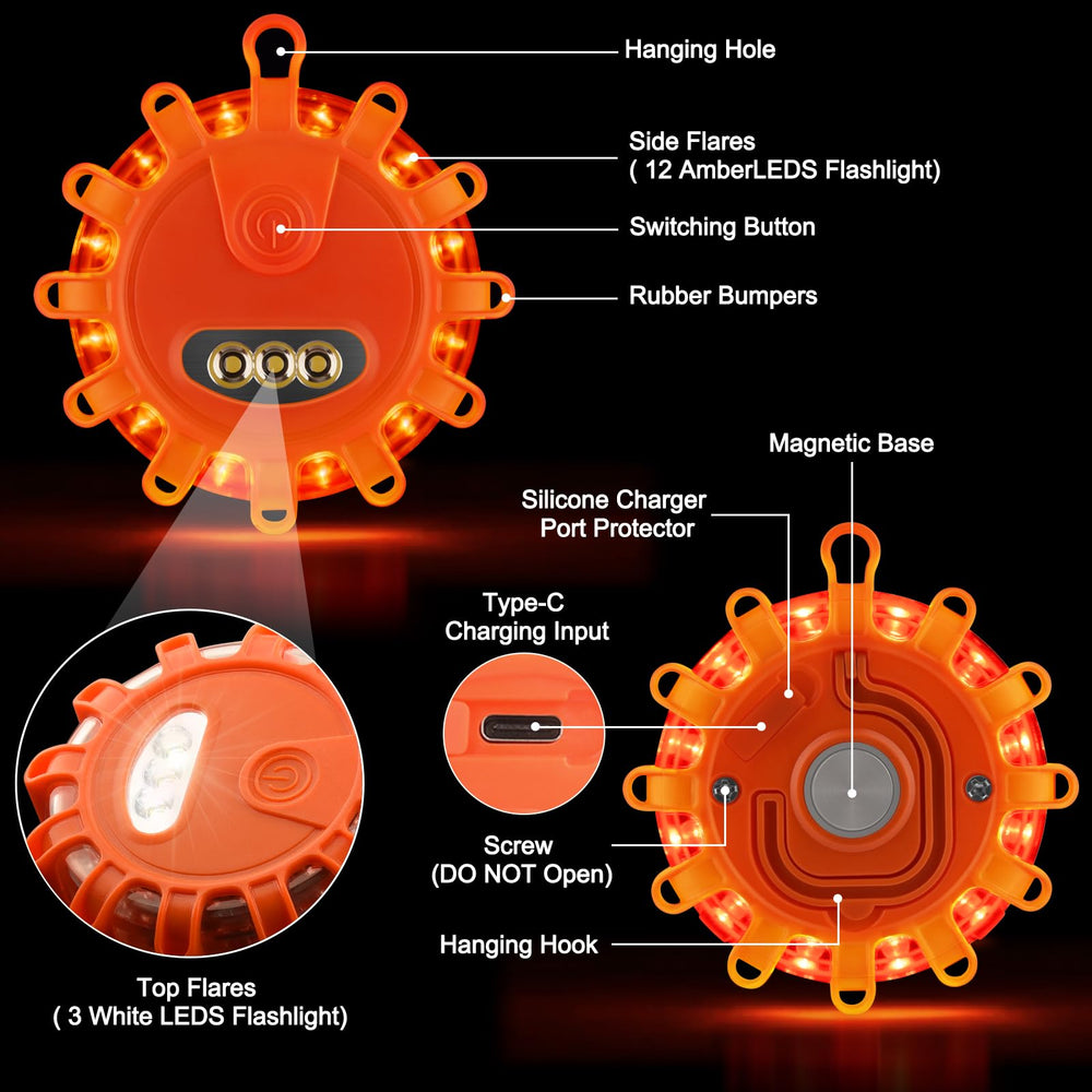 Meliya close-up of LED strobe array showing bright output for quick roadside recognition