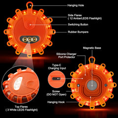 Meliya close-up of LED strobe array showing bright output for quick roadside recognition