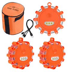 Meliya front view of three-pack orange flares showing kit contents and benefit of preparedness