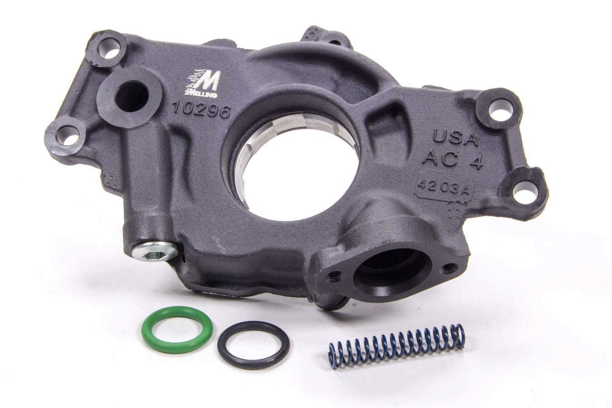 Melling oil pump front view showing mounting face and inlet for reliable fit