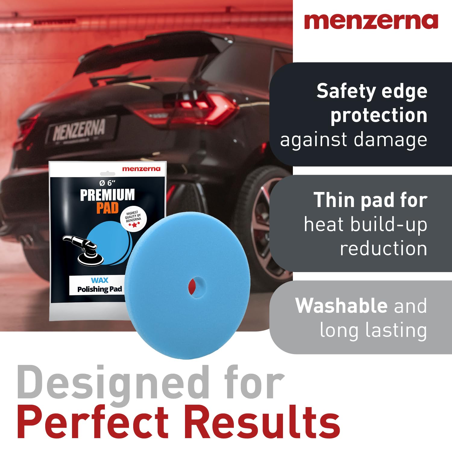 menzerna blue foam pad safety edge close-up for clean trim work