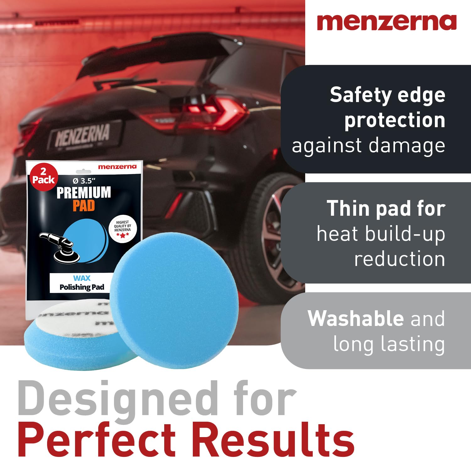menzerna blue foam pad side profile highlights thickness and consistent contact