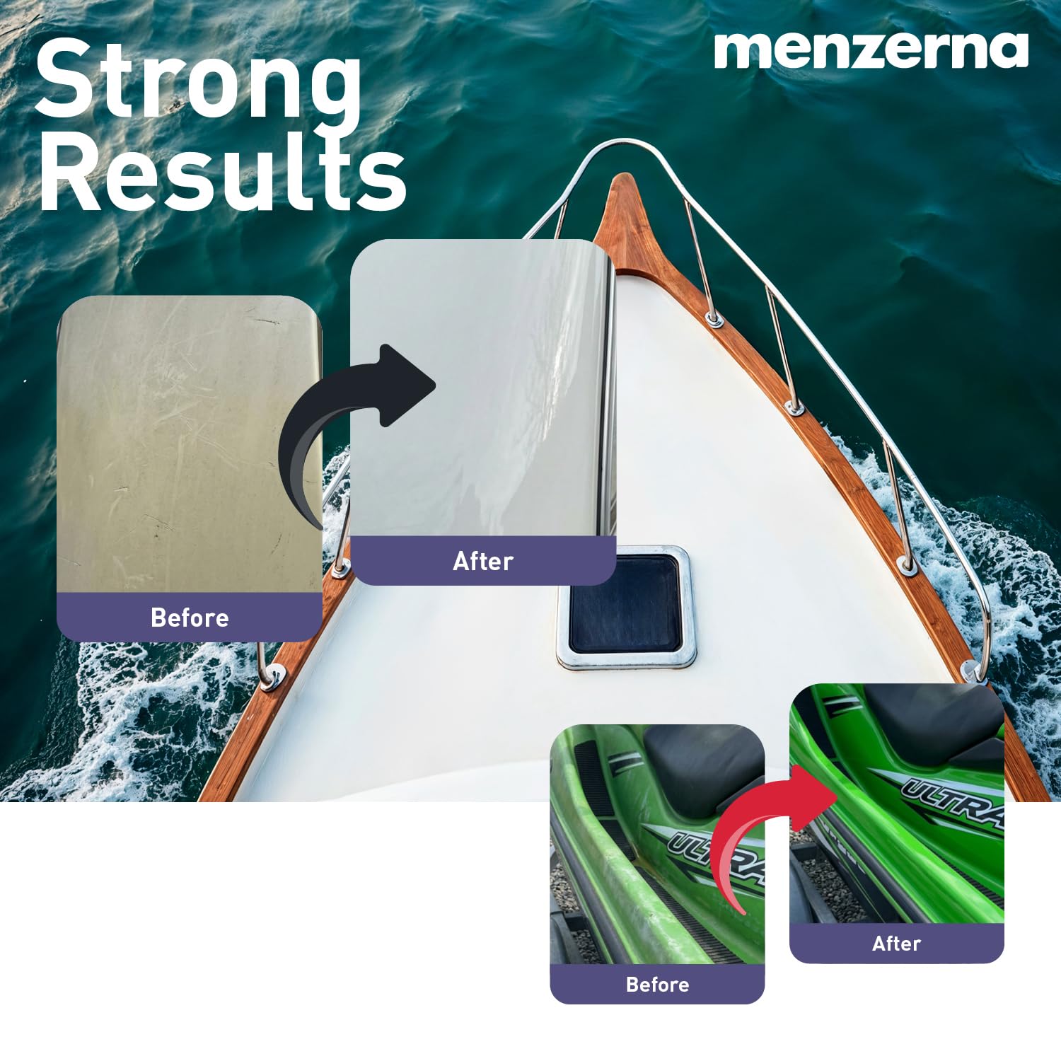 menzerna polished caravan side near window showing enhanced shine benefit