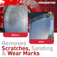menzerna polish pouring a few drops onto a pad, controlled application benefit