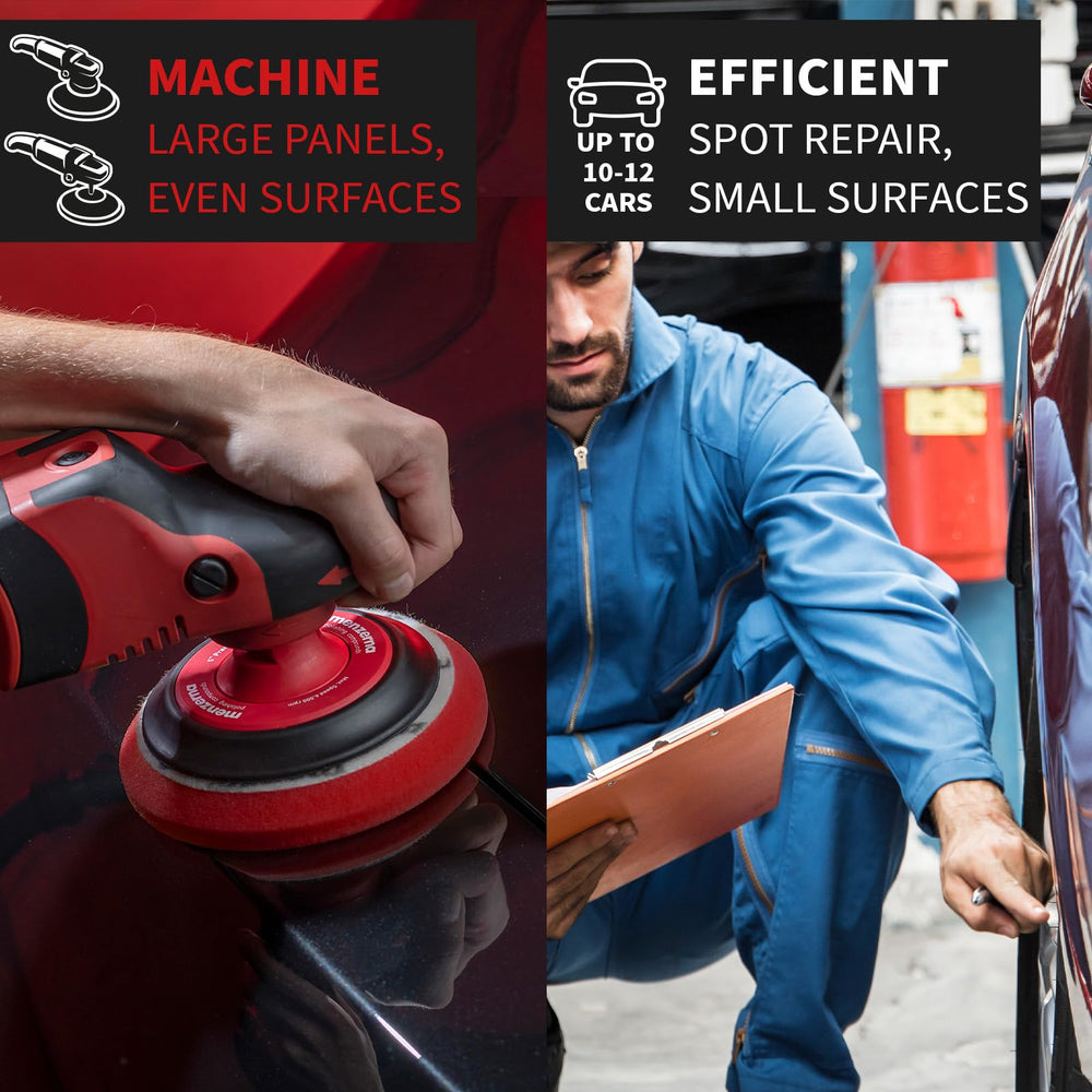 menzerna polish applied with a dual-action polisher showing removed swirls and enhanced gloss on paint