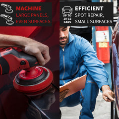 menzerna polish applied with a dual-action polisher showing removed swirls and enhanced gloss on paint
