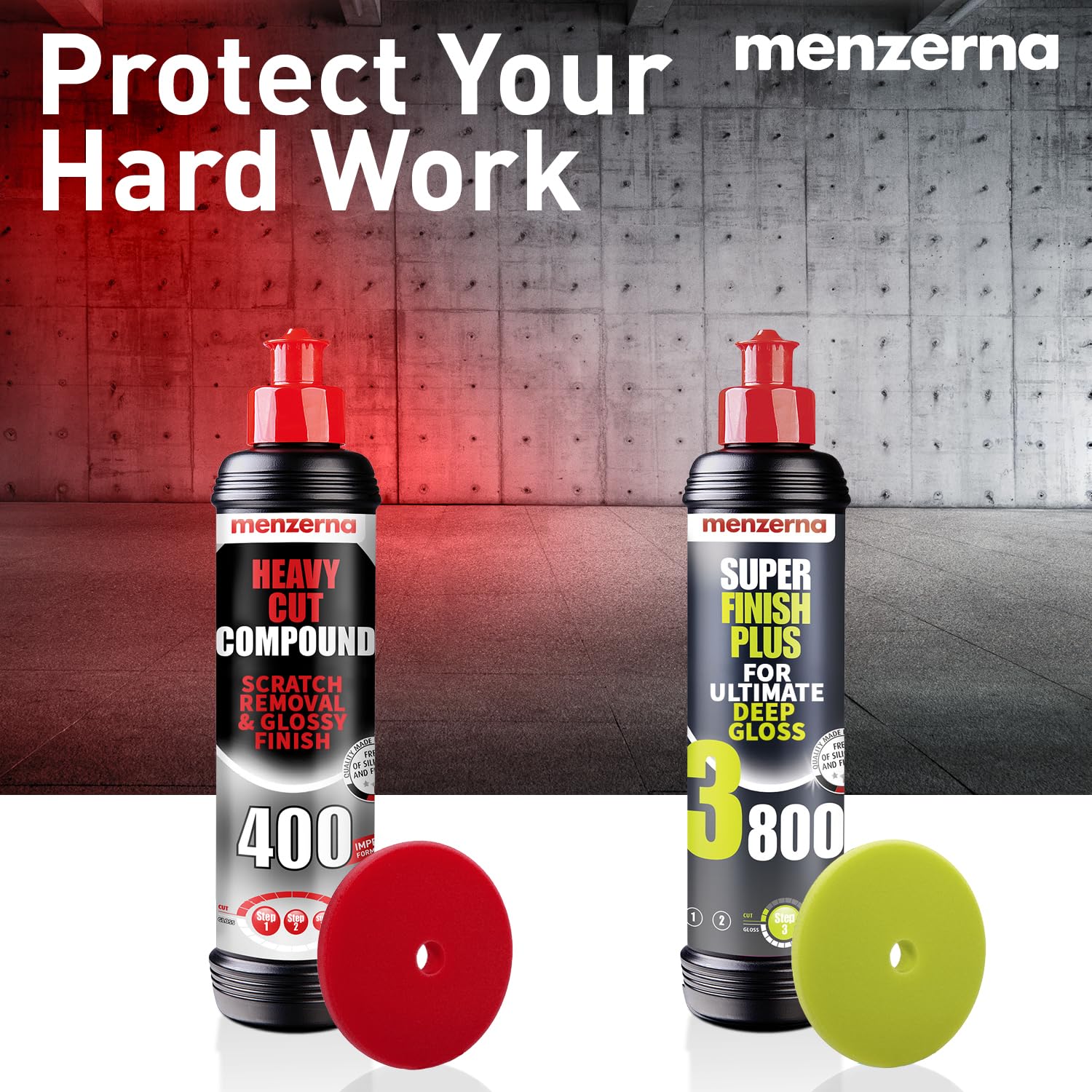 menzerna in detailing setup with towels and polisher showing professional results