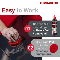 menzerna on red foam pad ready for use offering strong scratch removal