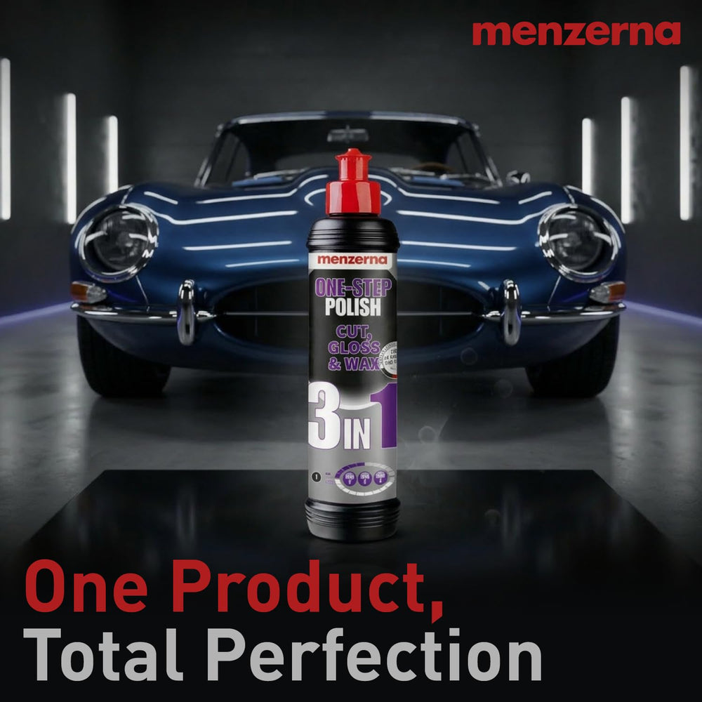 menzerna used on a car outdoors in sunlight showing improved shine and visual appeal