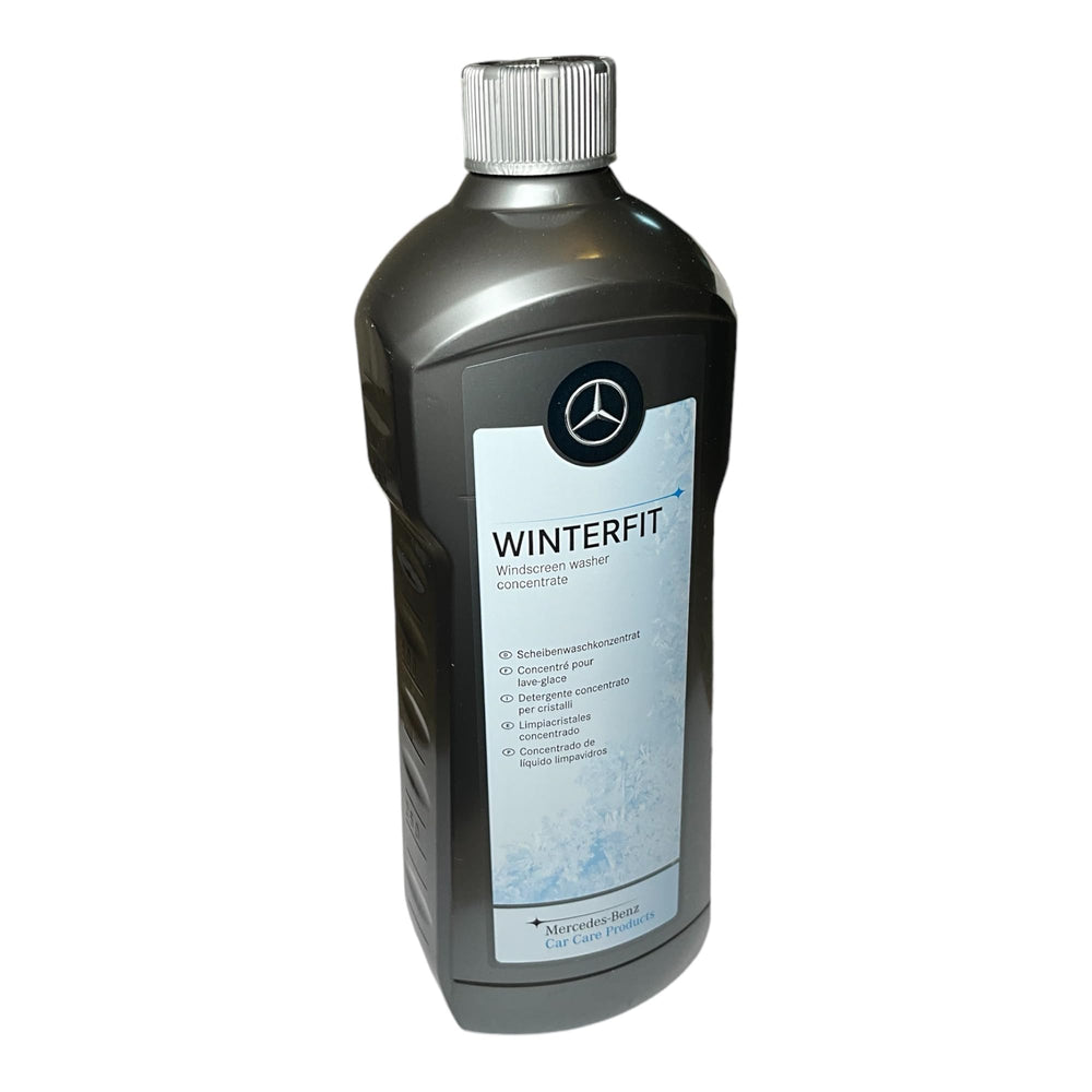 Mercedes-Benz bottle front view showing OEM winter concentrate and clear labeling benefits