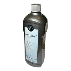 Mercedes-Benz label close-up showing dilution instructions and factory-spec assurance