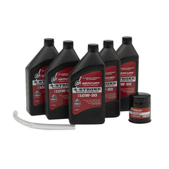 Mercury oil bottles front view showing five 1L bottles and clear volume benefit