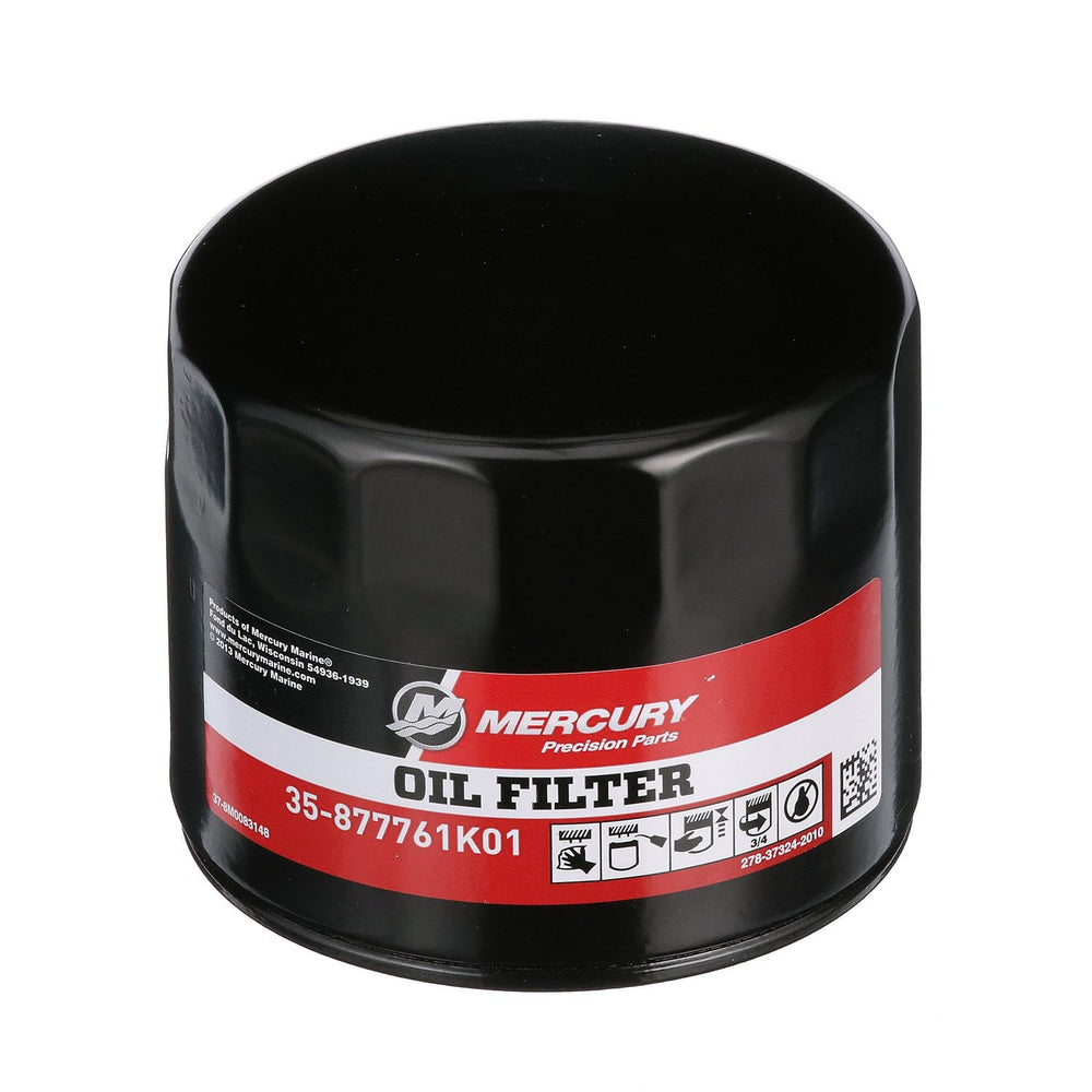 MERCURY oil filter front view showing part number and fit benefits