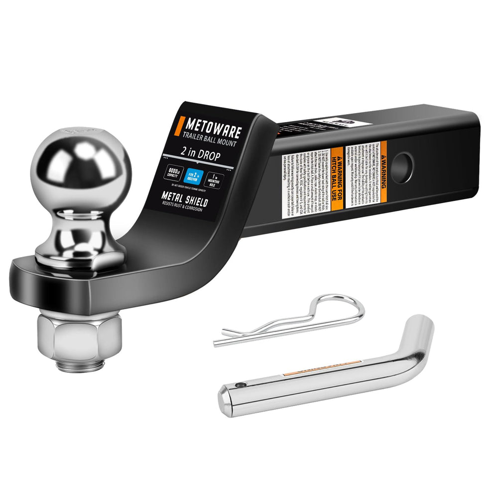 METOWARE front view of assembled 2 inch ball mount showing ready-to-use setup and strength