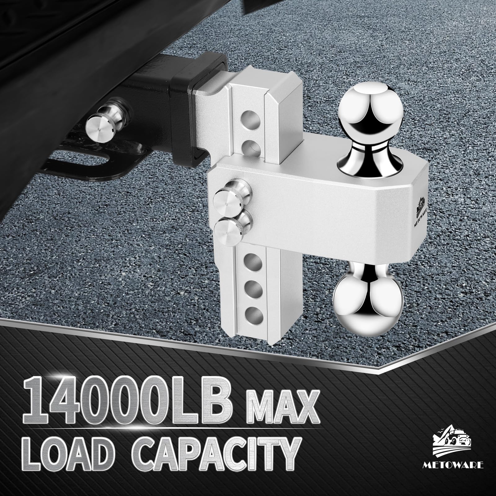 METOWARE close-up of adjustment holes demonstrating 6-inch rise and drop accuracy