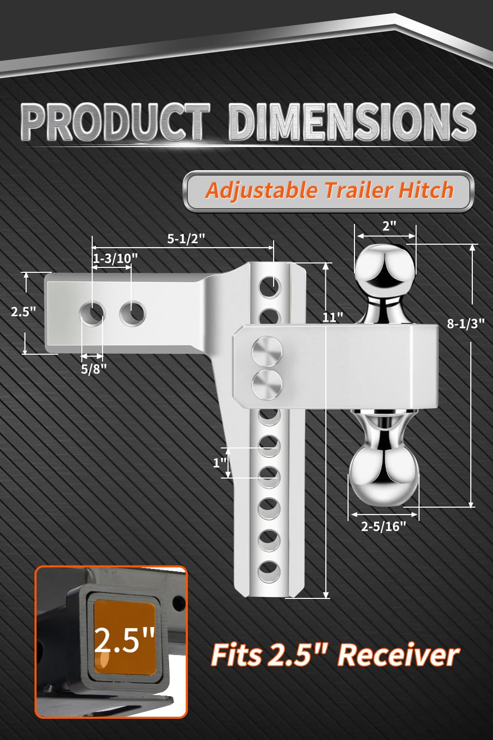 METOWARE height adjustment scale demonstrating 8-inch rise and drop