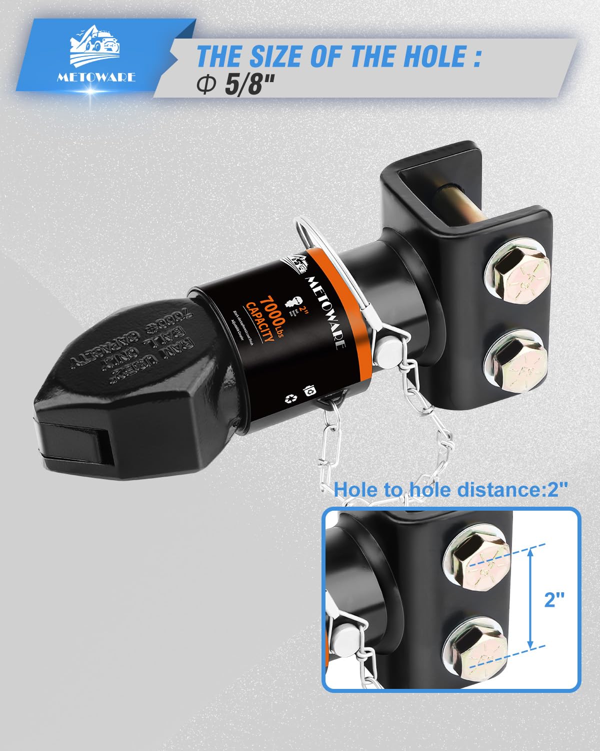METOWARE stamped capacity label highlighting 7000 lb rating for confident towing benefit