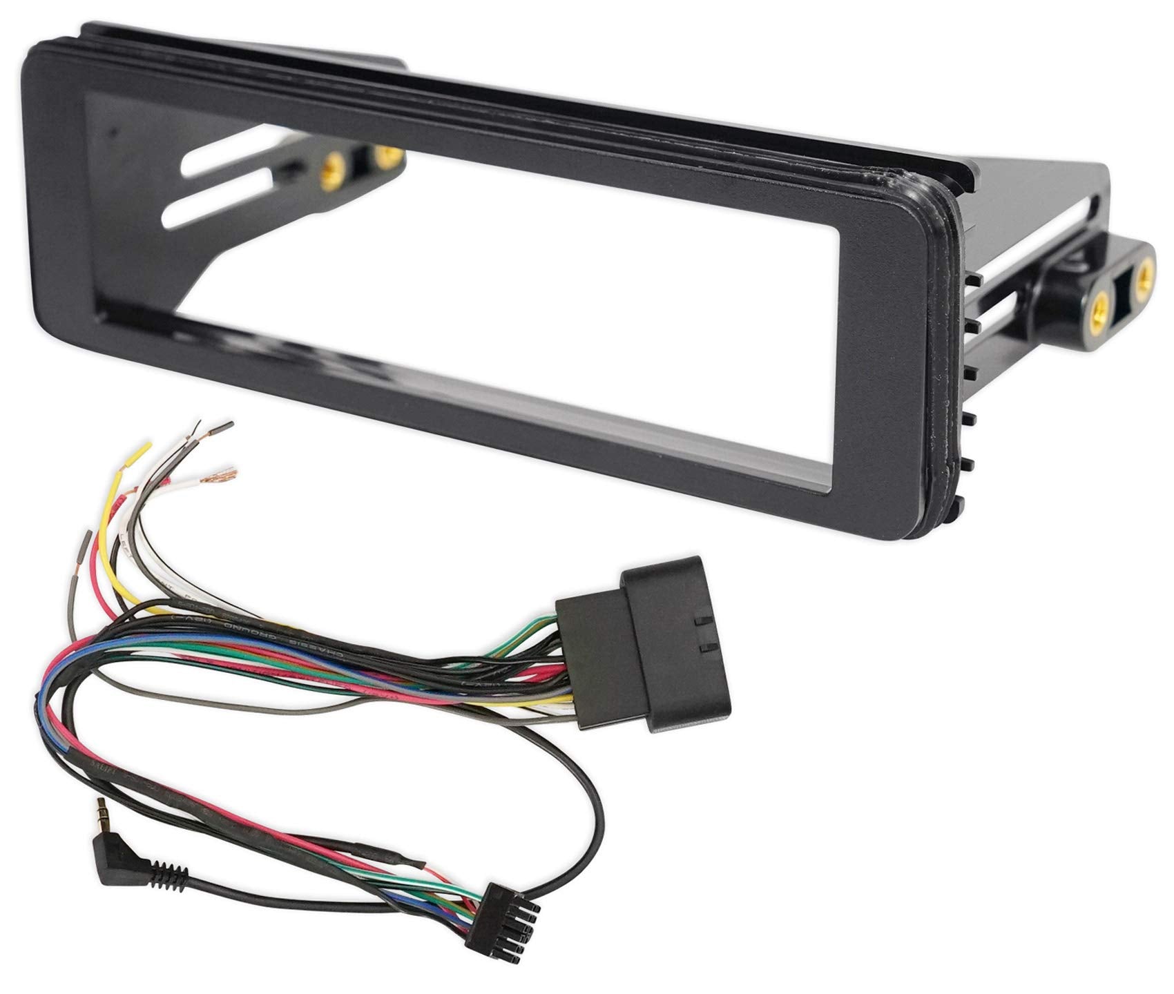 Metra kit next to ruler showing size and fit for 2-inch single-DIN radios