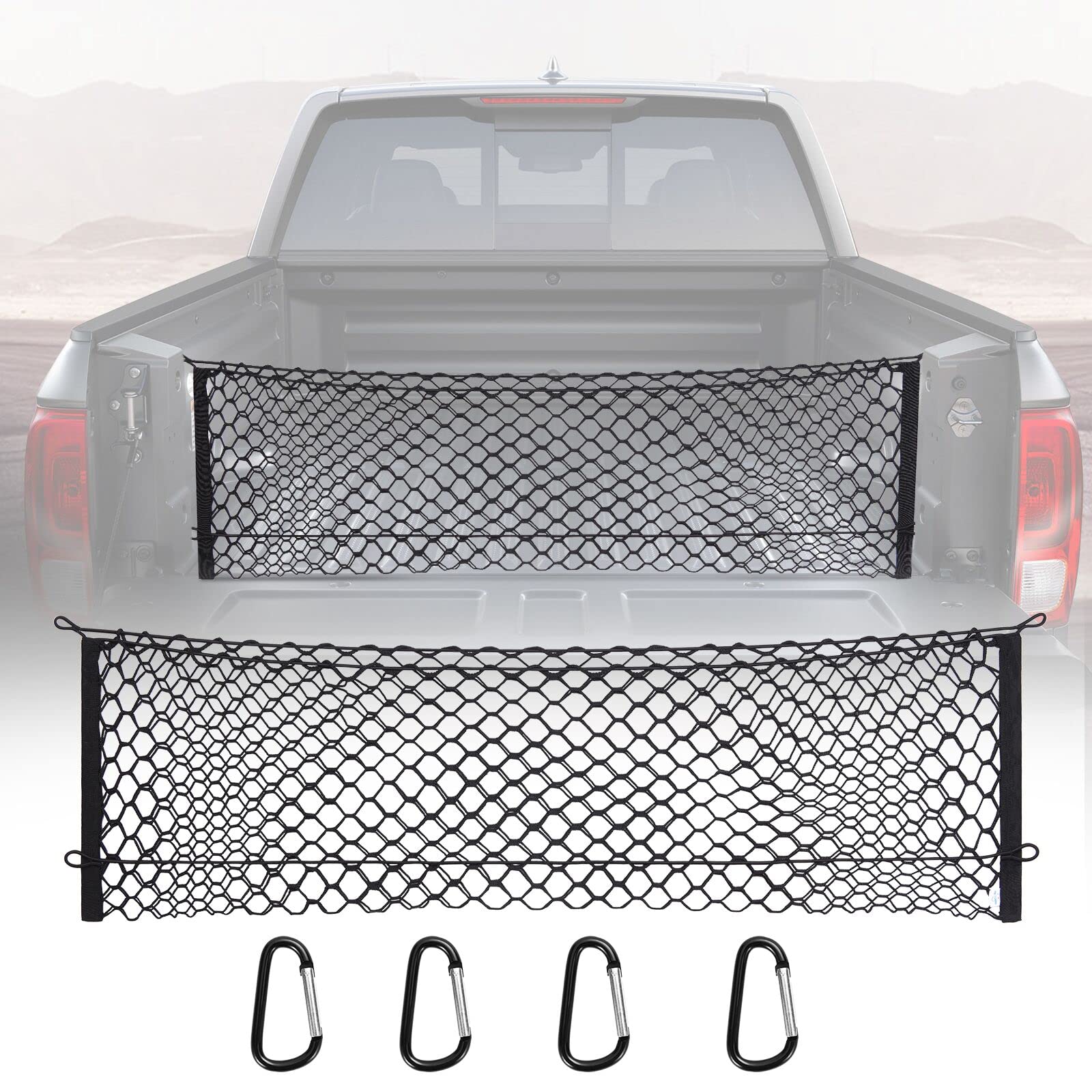 MICTUNING front packaging showing cargo net and carabiners for easy identification and purchase