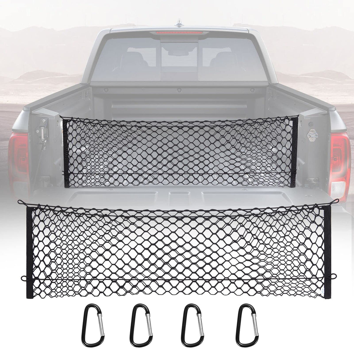 MICTUNING front packaging showing cargo net and carabiners for easy identification and purchase