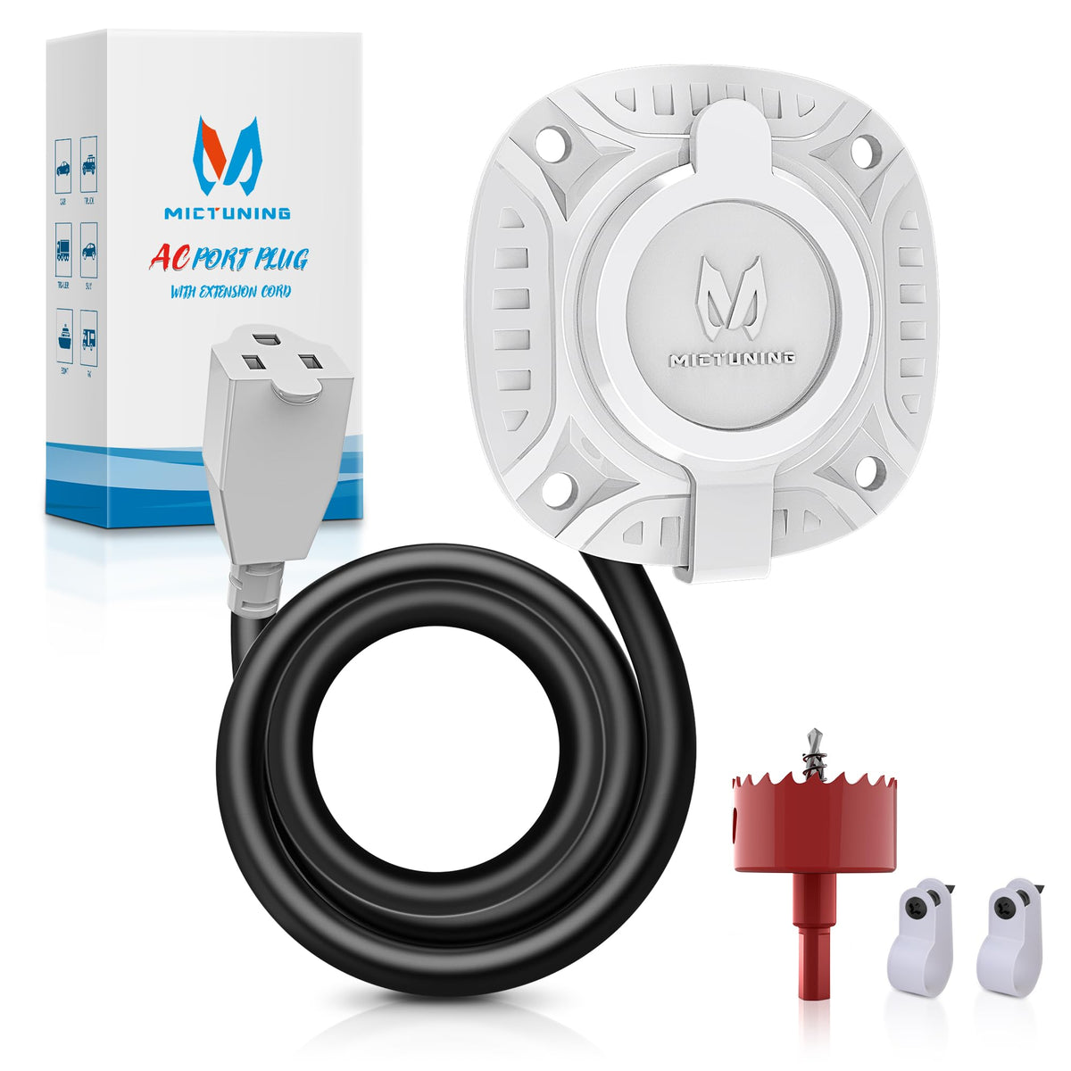 MICTUNING front-mounted power port showing neat flush installation benefit