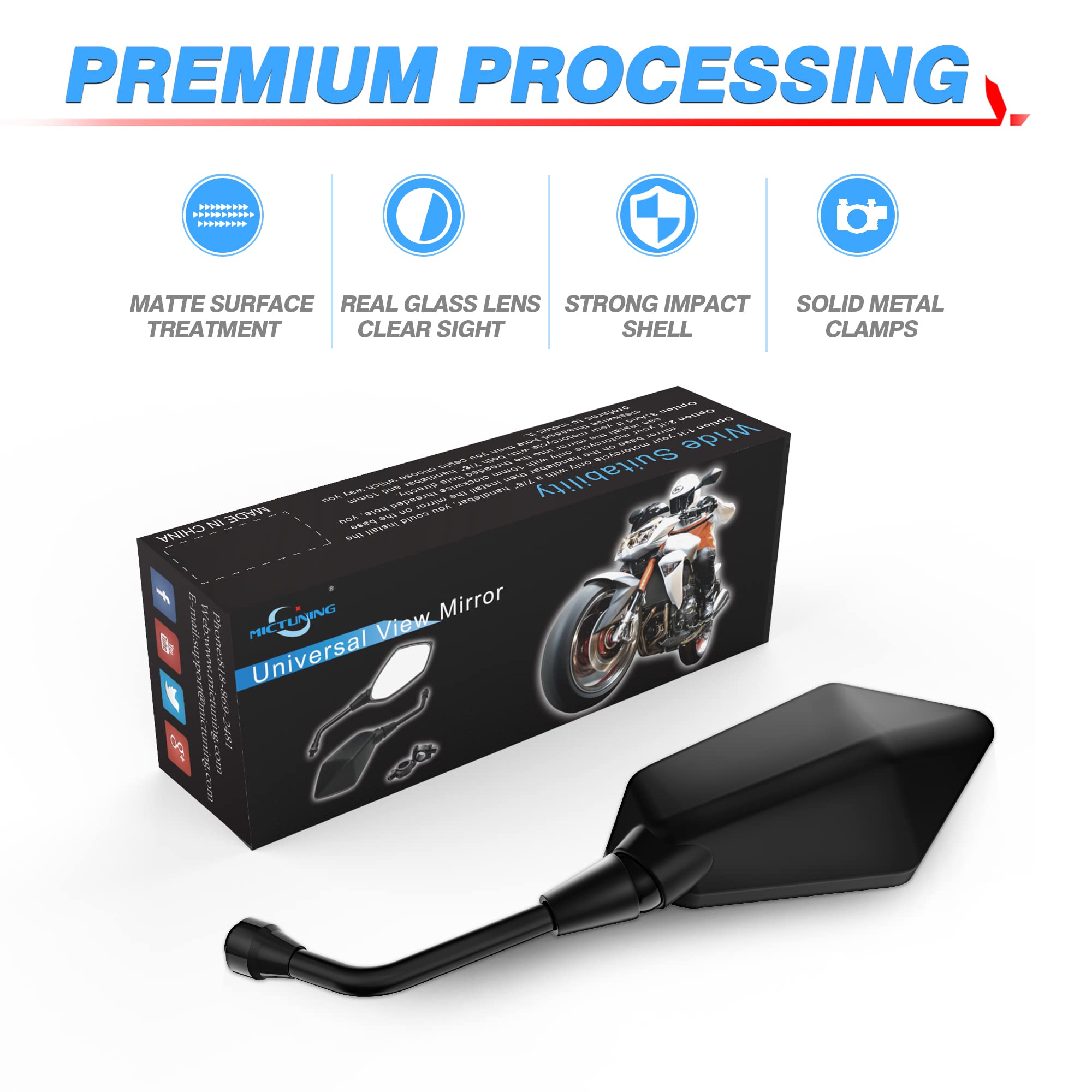 MICTUNING hawk-eye mounted on sport bike showing improved rear visibility while riding