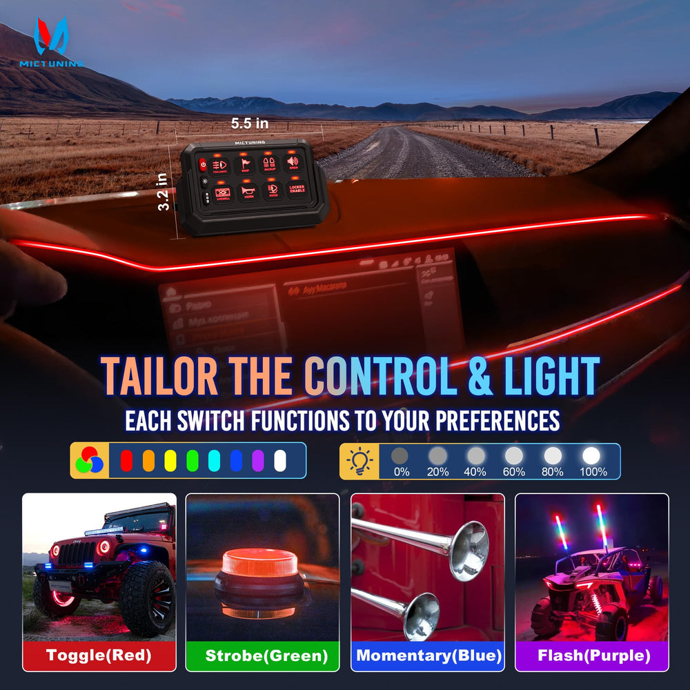 MICTUNING panel installed in vehicle dash, enhances organized accessory control