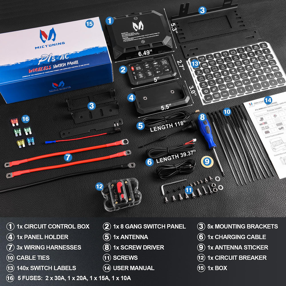 MICTUNING panel beside smartphone for scale, shows compact and portable size