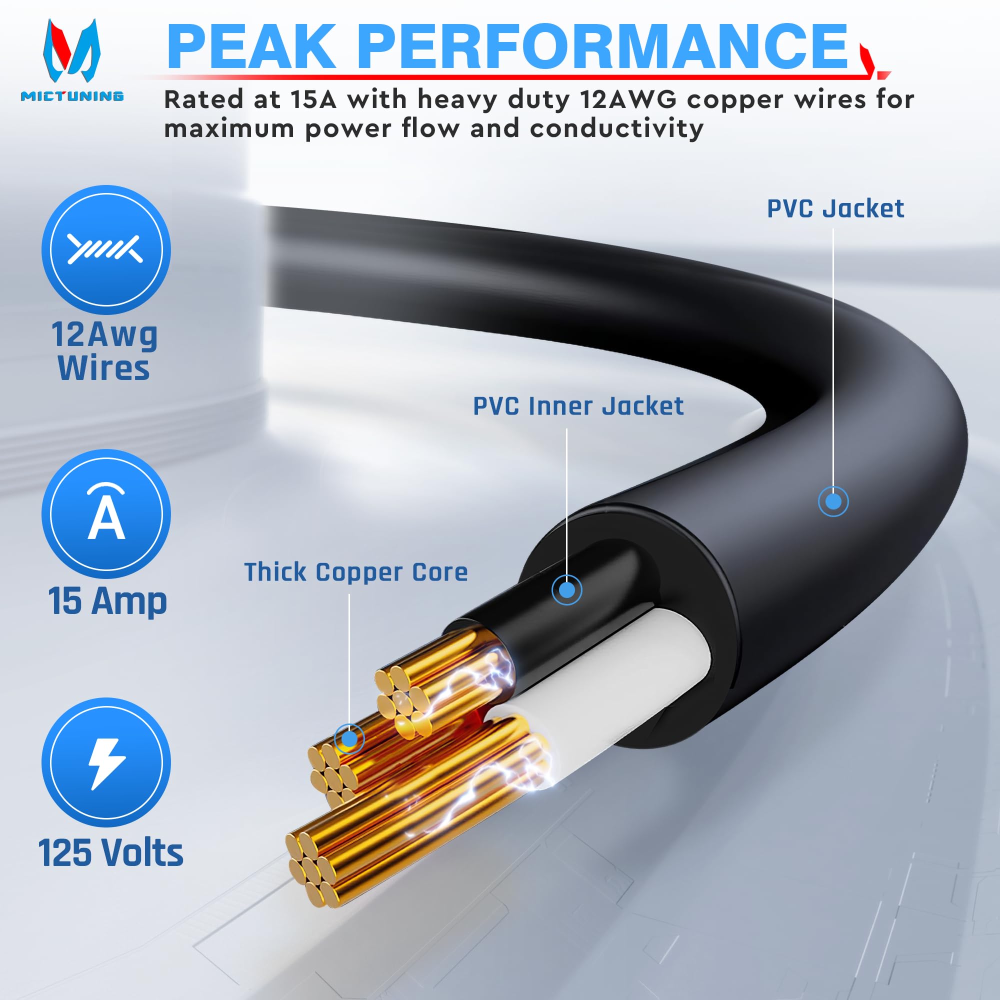 MICTUNING prewired 20-inch cord with stainless screws for corrosion resistance