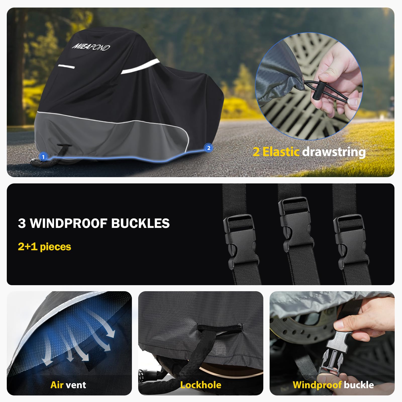 mieapond windproof buckle and drawcord securing cover against strong winds