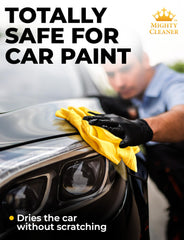 Mighty Cleaner drying a car hood efficiently with no streaks visible