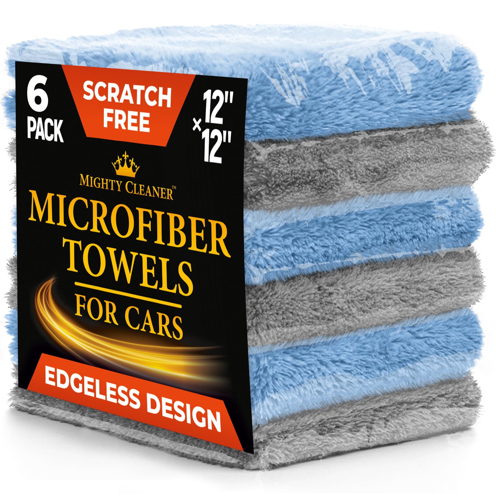 Mighty Cleaner front packaging showing six edgeless microfiber towels and benefits