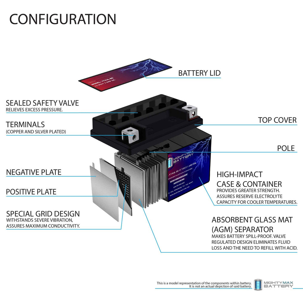 Mighty Max Battery terminal detail showing polarity for easy, correct connection