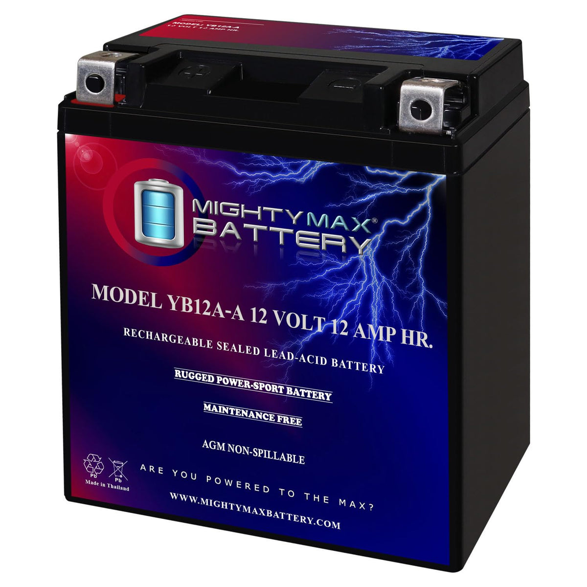 Mighty Max YB12A-A front view showing compact design and ready-to-install benefit