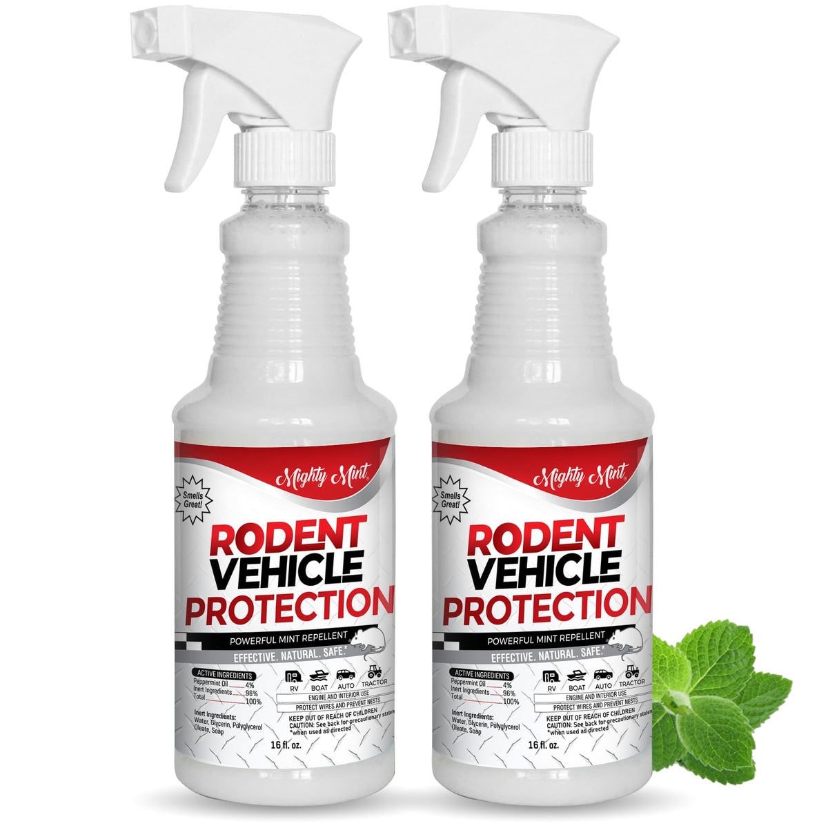 Mighty Mint front packaging showing two 16 oz bottles and clear usage purpose
