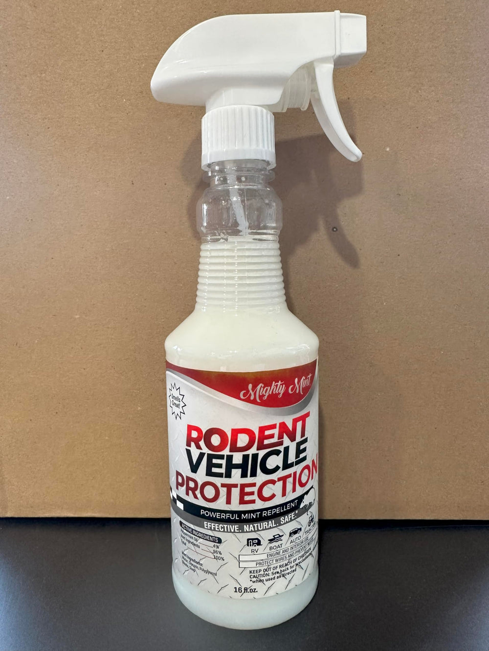 Mighty Mint bottle held in hand to show 16 oz scale and convenient size