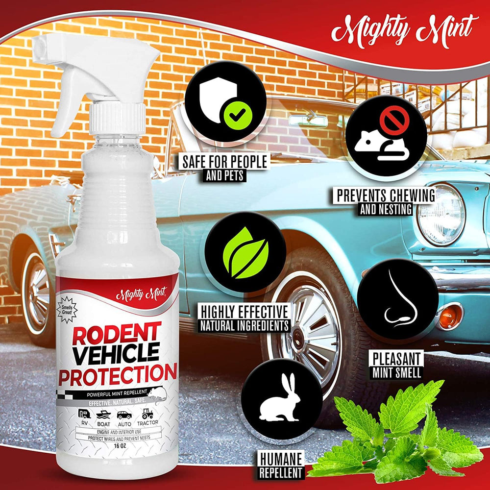 Mighty Mint nozzle close-up spraying mist for targeted rodent protection