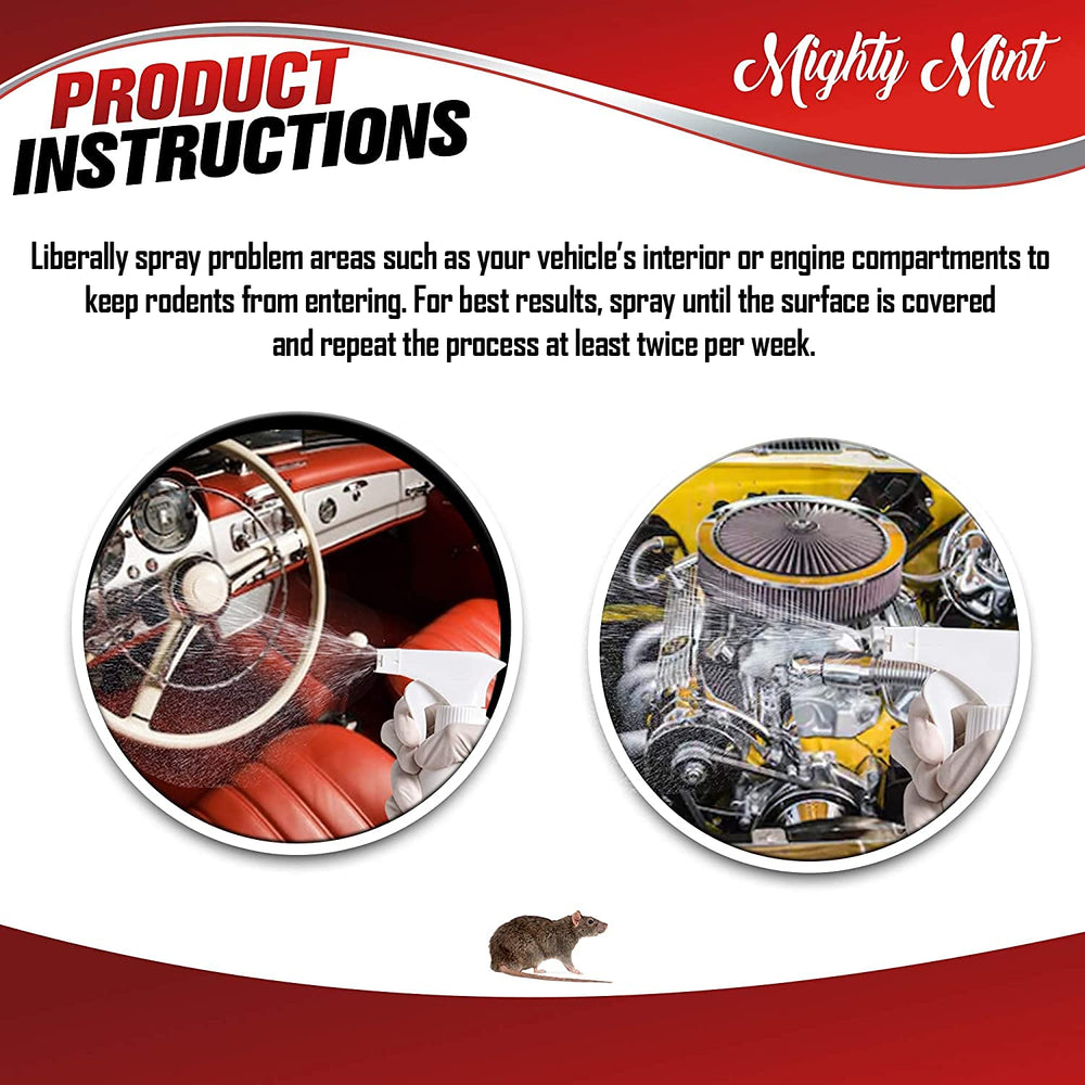 Mighty Mint being applied under a car hood to deter rodents from engine areas