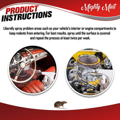 Mighty Mint being applied under a car hood to deter rodents from engine areas
