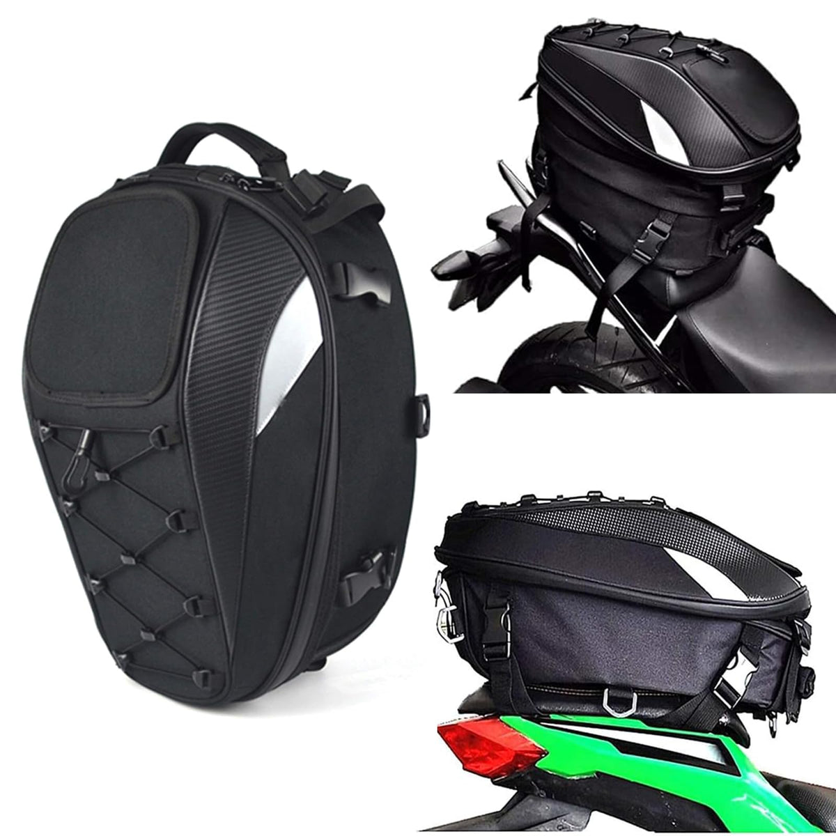 MIHUNTER tail bag front view showing secure straps and compact profile
