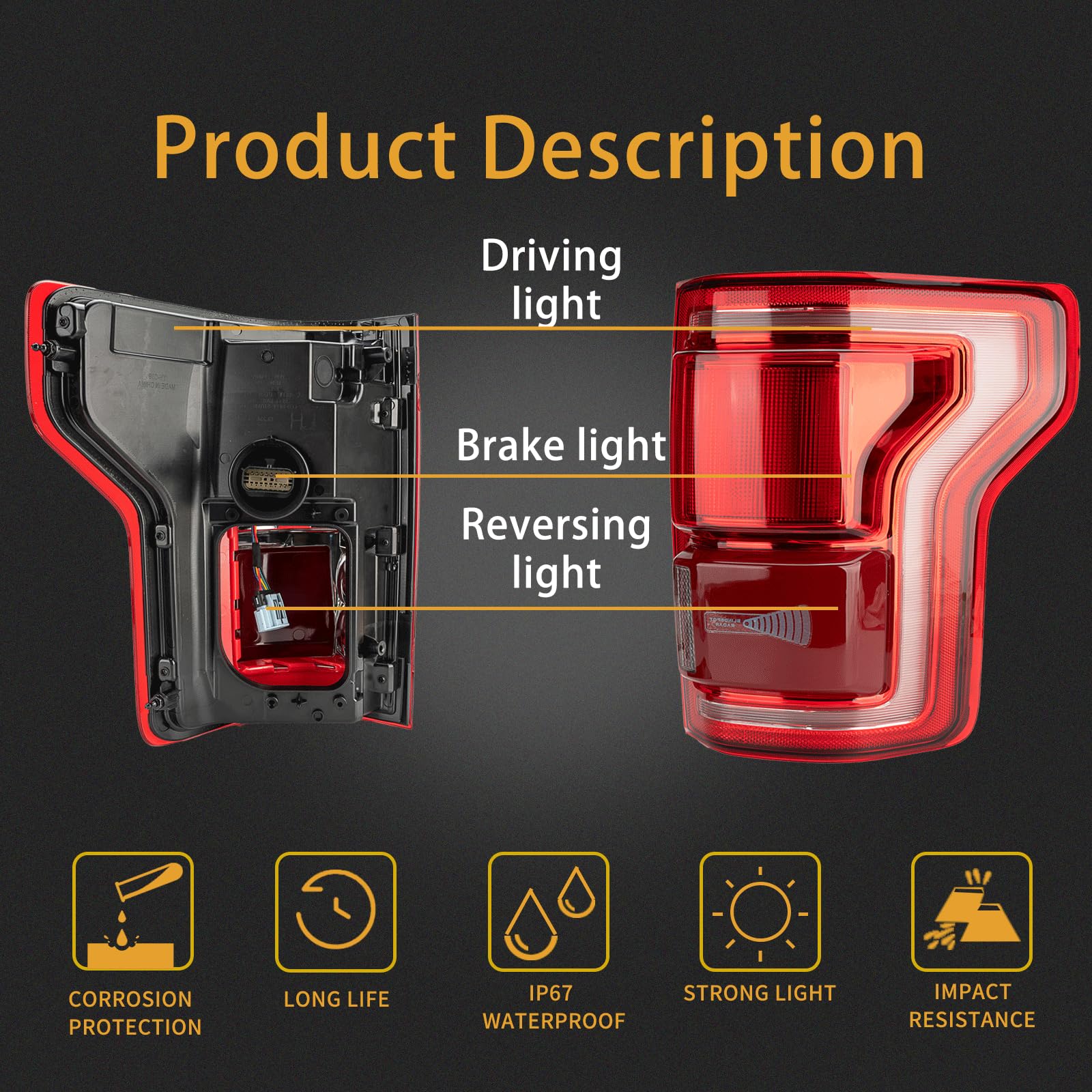 MiKaFex tail light rear housing and connector for easy harness hookup