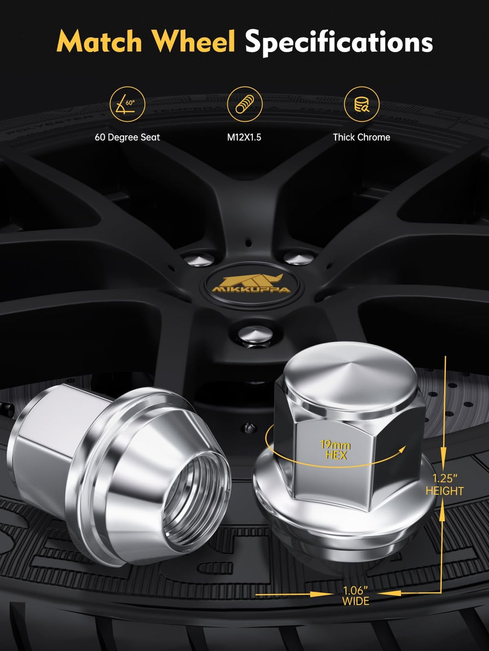 MIKKUPPA close-up of threads and 60° seat for secure wheel seating