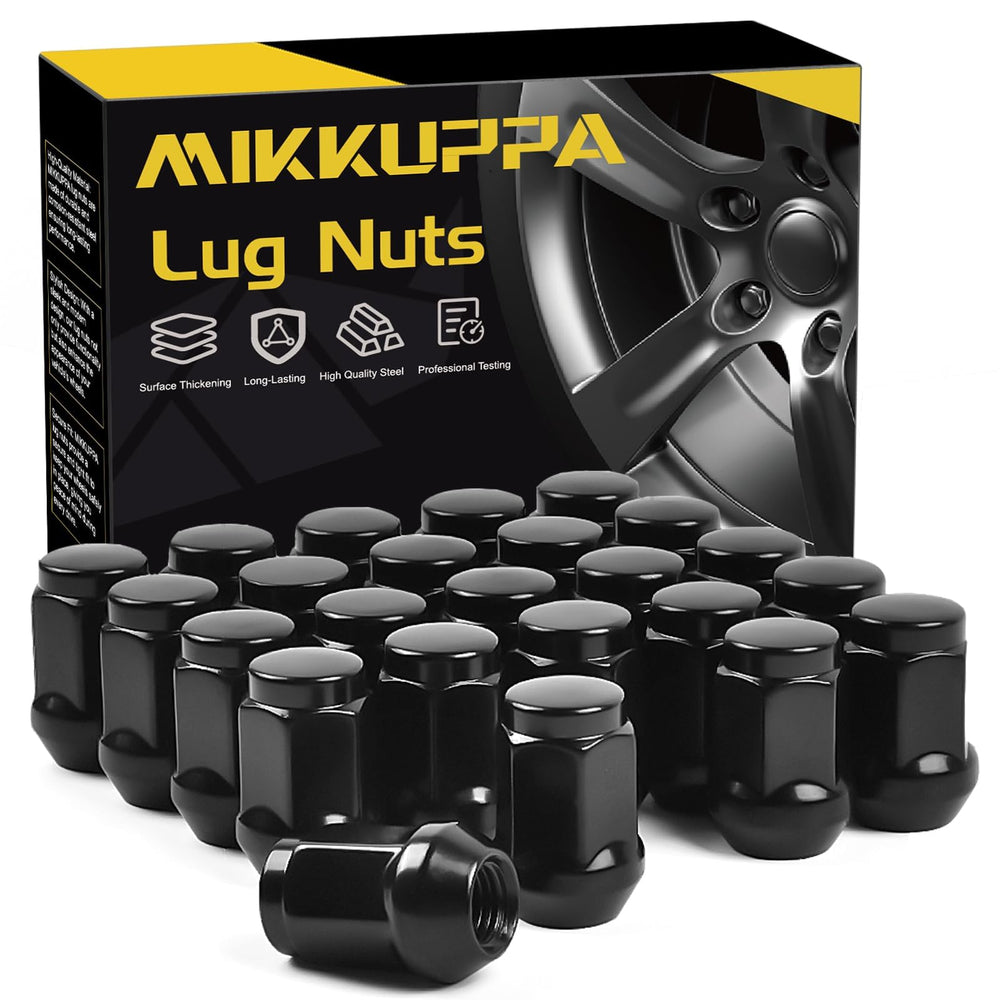 MIKKUPPA front view of 24-piece lug nuts showing complete set and benefits