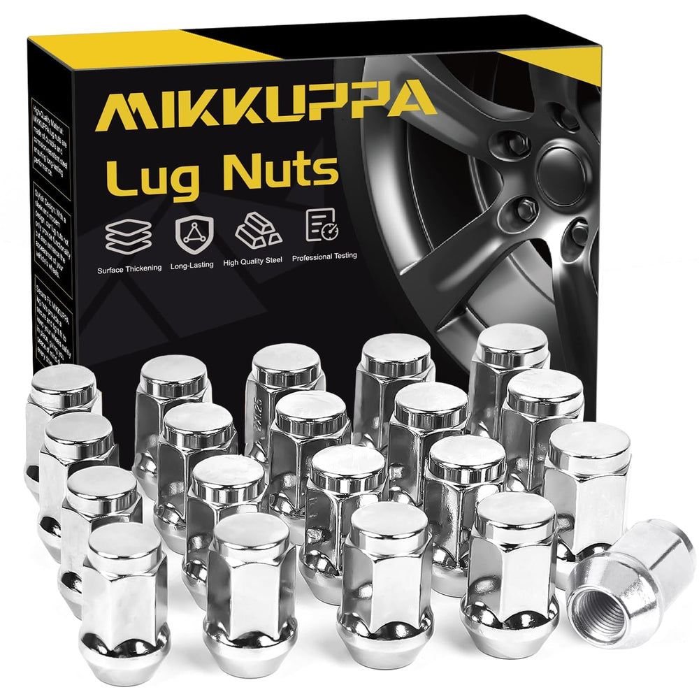 MIKKUPPA front view of 20 chrome lug nuts showing neat packaging and uniform finish