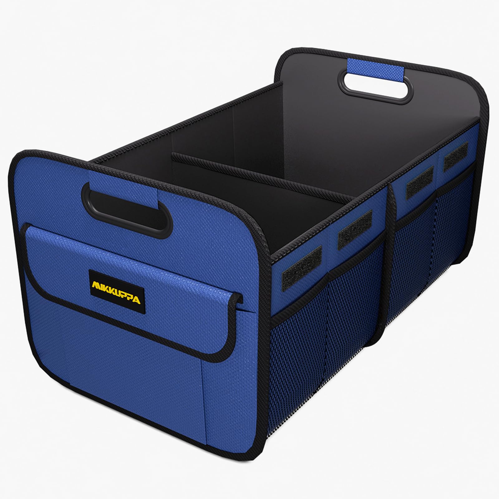 MIKKUPPA front view of blue trunk organizer showing roomy capacity and neat storage