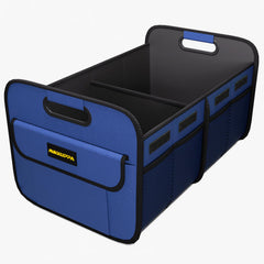 MIKKUPPA front view of blue trunk organizer showing roomy capacity and neat storage